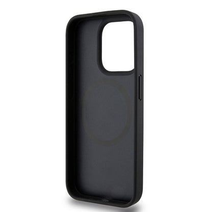 Apple iPhone 15 Pro Kılıf DKNY Orjinal Lisanslı M-safe Şarj Özellikli 3D Yazılı Repeat Pattern Kapak Siyah