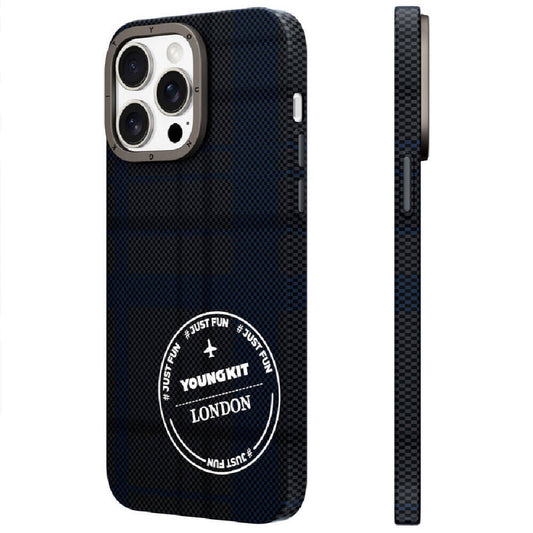 Apple iPhone 15 Pro Case Plaid Pattern Youngkit Gezhi Series Cover Blue 