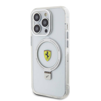 Apple iPhone 15 Pro Kılıf Ferrari M-safe Şarj Özellikli Standlı Buzlu Yüzey Dizayn Kapak Kırmızı