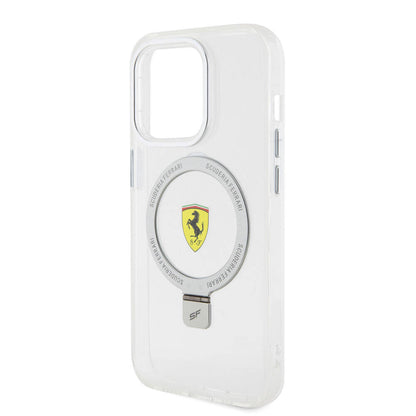 Apple iPhone 15 Pro Kılıf Ferrari M-safe Şarj Özellikli Standlı Buzlu Yüzey Dizayn Kapak Kırmızı