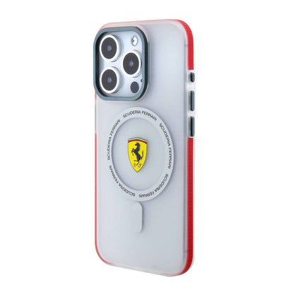 Apple iPhone 15 Pro Kılıf Ferrari Orjinal Lisanslı M-safe Şarj Özellikli Kontrast Bumper SF Ring Kapak Kırmızı