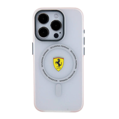 Apple iPhone 15 Pro Kılıf Ferrari Orjinal Lisanslı M-safe Şarj Özellikli Kontrast Bumper SF Ring Kapak Kırmızı