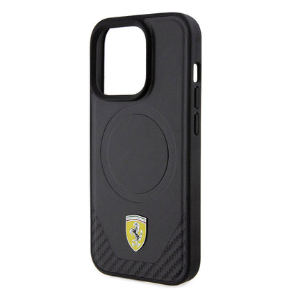 Apple iPhone 15 Pro Kılıf Ferrari Orjinal Lisanslı M-safe Şarj Özellikli Metal Logolu PU Karbon Kapak Kırmızı