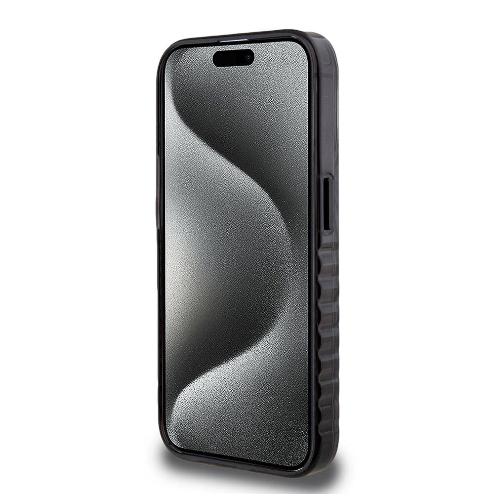 Apple iPhone 15 Pro Kılıf Ferrari Orjinal Lisanslı M-safe Şarj Özellikli Tırtıklı Kenar Tasarımlı Ortalanmış Logo Kapak Renksiz