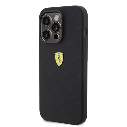 Apple iPhone 15 Pro Kılıf Ferrari Orjinal Lisanslı Metal Logolu SF Yazılı Kapak Siyah