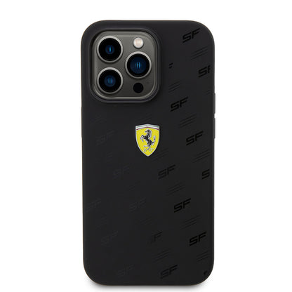 Apple iPhone 15 Pro Kılıf Ferrari Orjinal Lisanslı Metal Logolu SF Yazılı Kapak Siyah