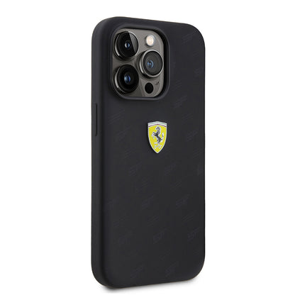 Apple iPhone 15 Pro Kılıf Ferrari Orjinal Lisanslı Metal Logolu SF Yazılı Kapak Siyah