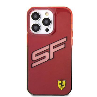 Apple iPhone 15 Pro Kılıf Ferrari Orjinal Lisanslı Transparan SF Yazılı Kenarları Renk Geçişli Kapak Kırmızı