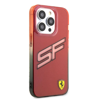 Apple iPhone 15 Pro Kılıf Ferrari Orjinal Lisanslı Transparan SF Yazılı Kenarları Renk Geçişli Kapak Kırmızı