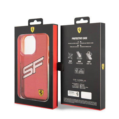 Apple iPhone 15 Pro Kılıf Ferrari Orjinal Lisanslı Transparan SF Yazılı Kenarları Renk Geçişli Kapak Kırmızı
