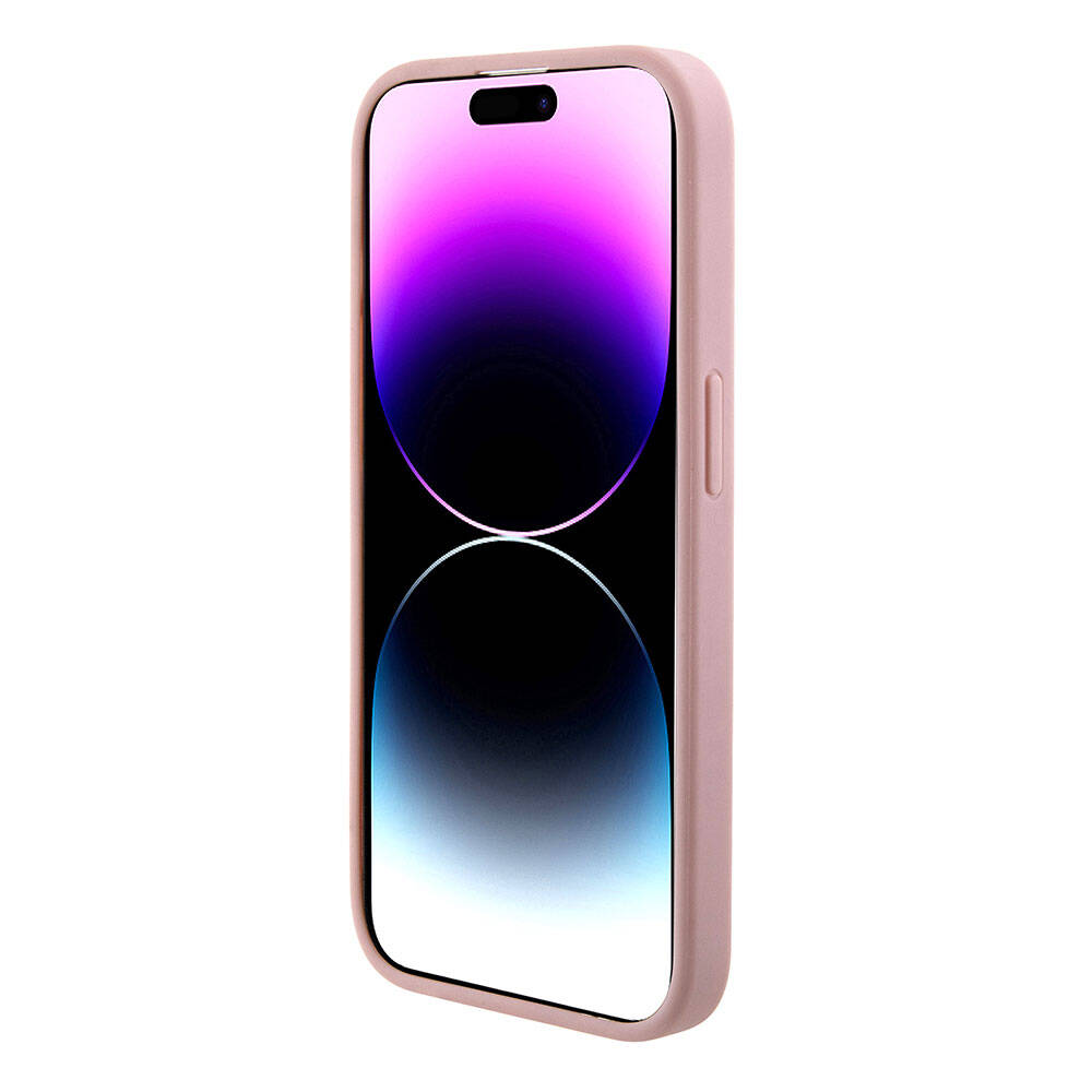 Apple iPhone 15 Pro Case Guess Original Licensed 4G Large Metal Logo Glitter Cover Pink