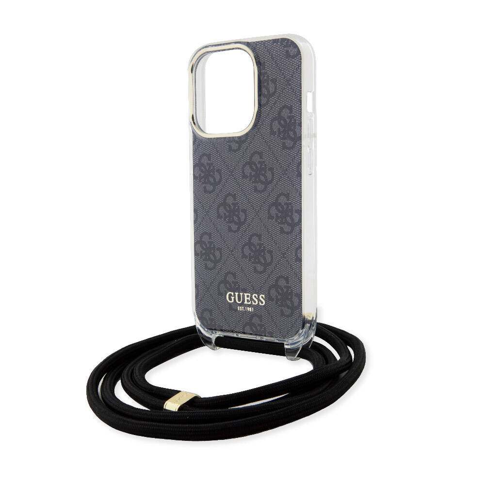 Apple iPhone 15 Pro Case Guess Original Licensed Cross Strap 4G Patterned Cover Brown 