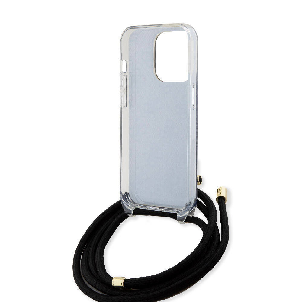 Apple iPhone 15 Pro Case Guess Original Licensed Cross Lanyard 4G Patterned Cover Black