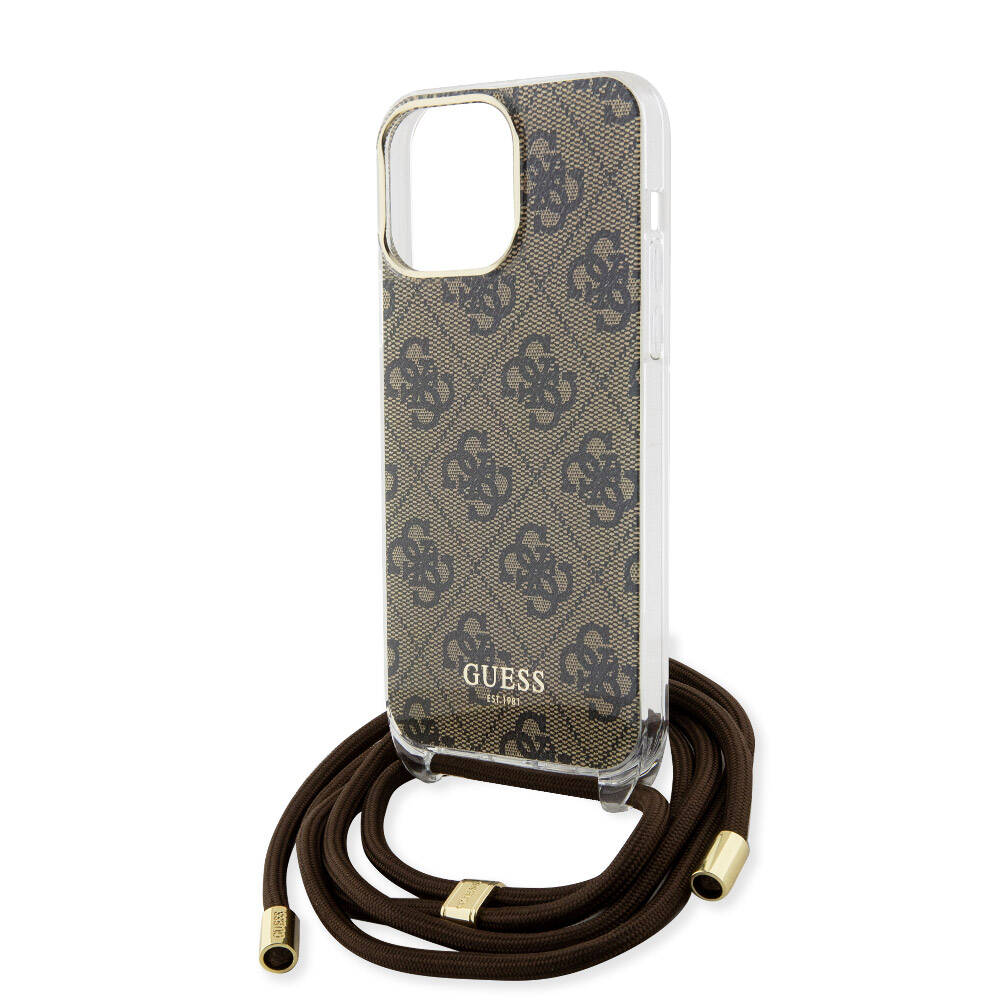 Apple iPhone 15 Pro Case Guess Original Licensed Cross Lanyard 4G Patterned Cover Black