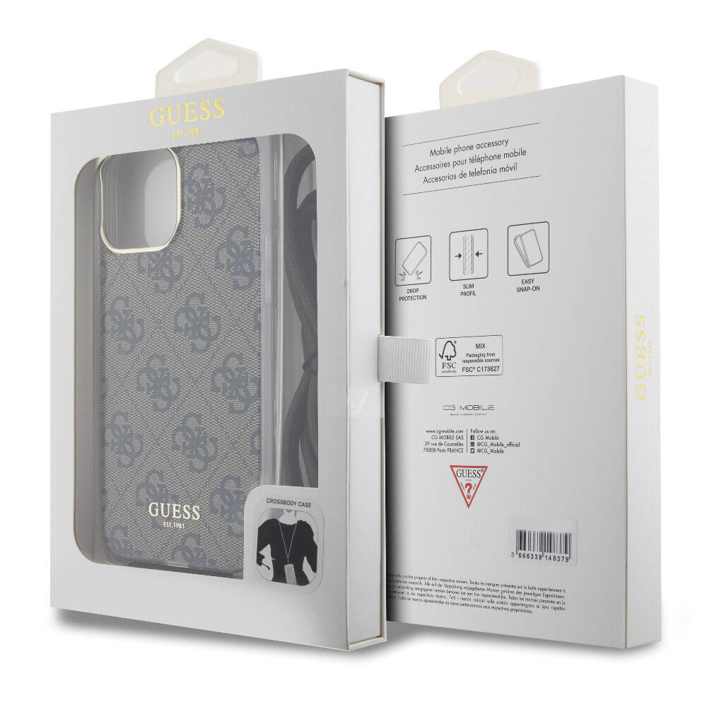 Apple iPhone 15 Pro Case Guess Original Licensed Cross Lanyard 4G Patterned Cover Black