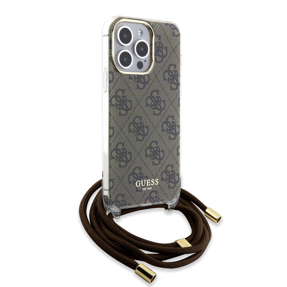 Apple iPhone 15 Pro Case Guess Original Licensed Cross Strap 4G Patterned Cover Brown 