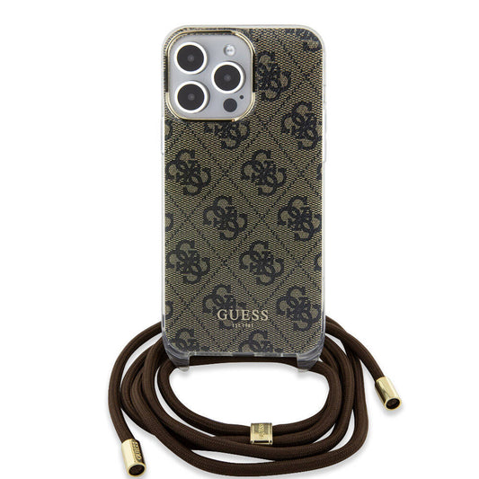 Apple iPhone 15 Pro Case Guess Original Licensed Cross Strap 4G Patterned Cover Brown 