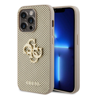 Apple iPhone 15 Pro Case Guess Original Licensed Perforated Text and 4G Glitter Large Metal Logo Cover Black