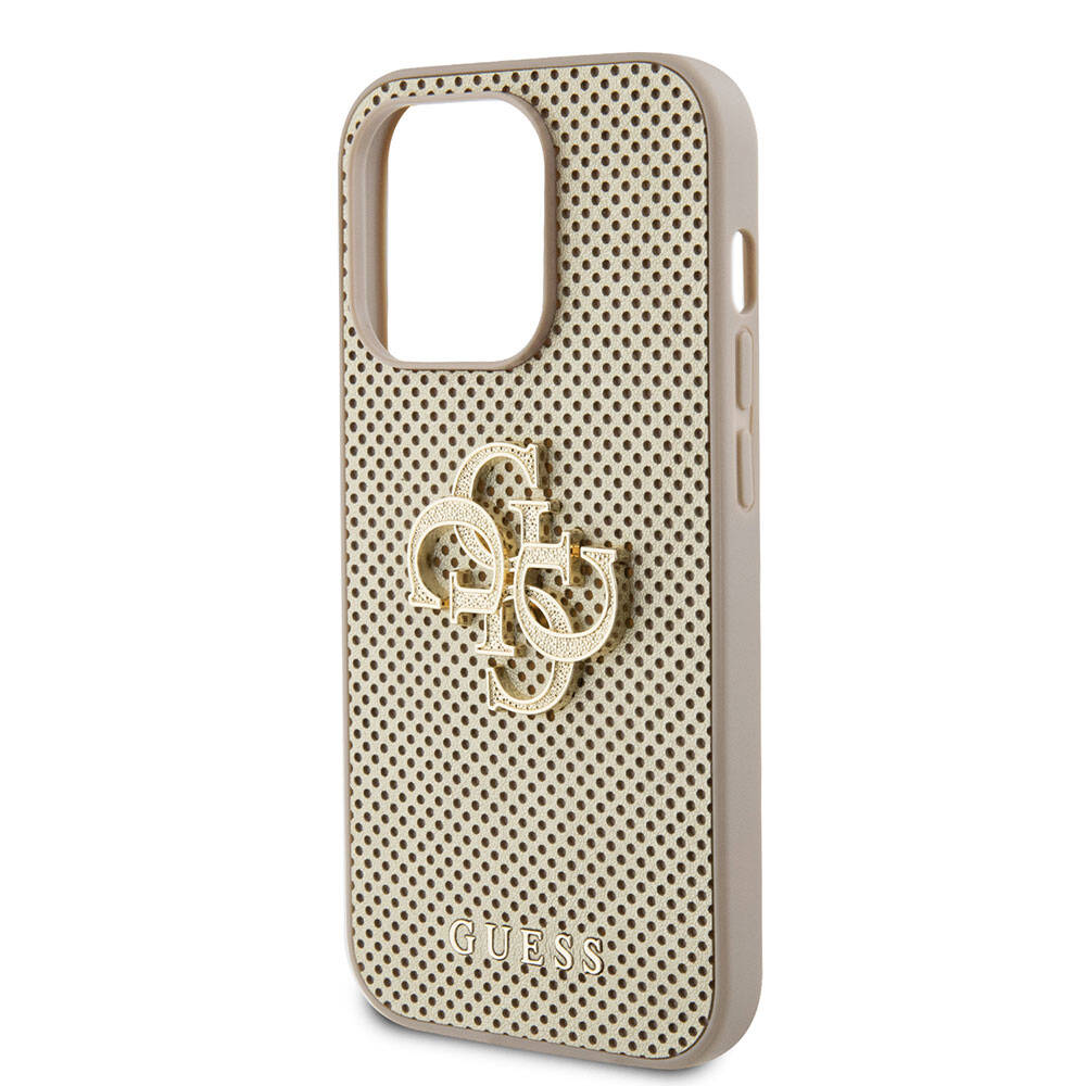 Apple iPhone 15 Pro Case Guess Original Licensed Perforated Text and 4G Glitter Large Metal Logo Cover Black