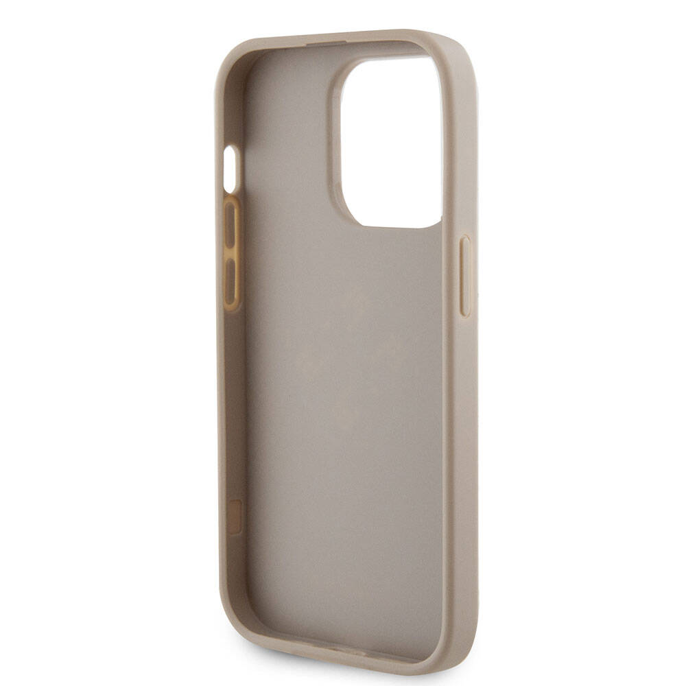 Apple iPhone 15 Pro Case Guess Original Licensed Perforated Text and 4G Glitter Large Metal Logo Cover Brown
