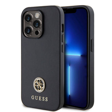 Apple iPhone 15 Pro Case Guess Original Licensed Leather 4G Metal Logo Strass Cover Black