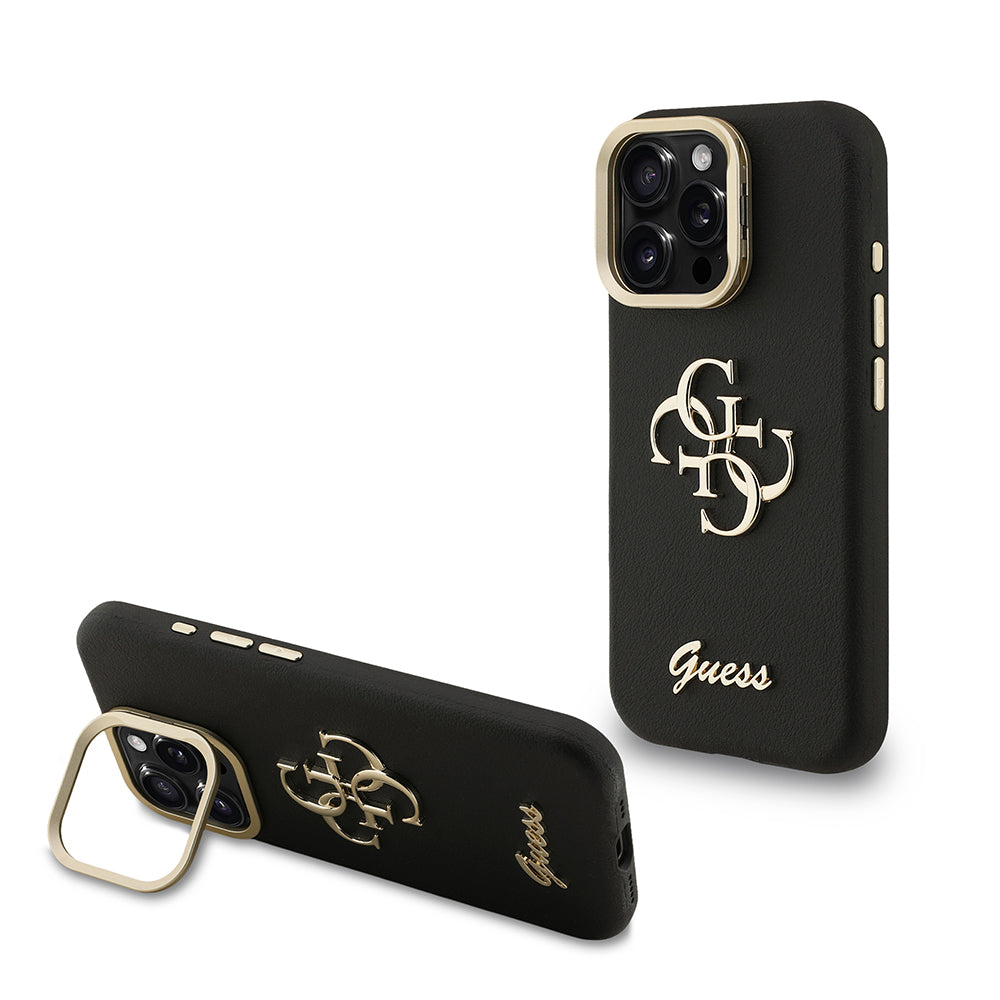 Apple iPhone 15 Pro Kılıf Guess Orjinal Lisanslı Grained Yazı Logolu Kamera Standlı Kapak Bej
