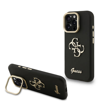 Apple iPhone 15 Pro Kılıf Guess Orjinal Lisanslı Grained Yazı Logolu Kamera Standlı Kapak Bej