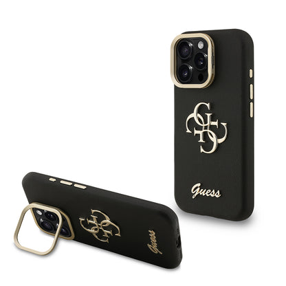 Apple iPhone 15 Pro Kılıf Guess Orjinal Lisanslı Grained Yazı Logolu Kamera Standlı Kapak Bej