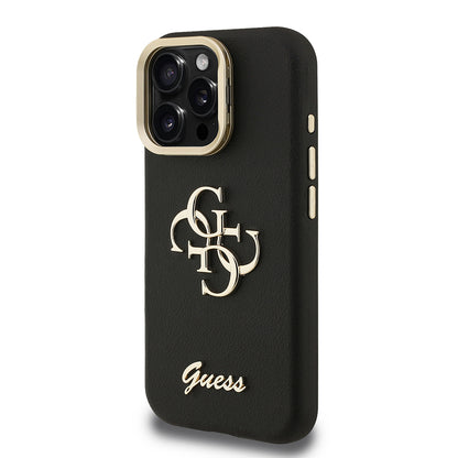 Apple iPhone 15 Pro Kılıf Guess Orjinal Lisanslı Grained Yazı Logolu Kamera Standlı Kapak Bej