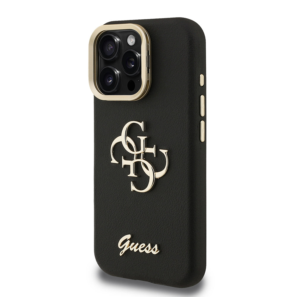 Apple iPhone 15 Pro Kılıf Guess Orjinal Lisanslı Grained Yazı Logolu Kamera Standlı Kapak Pembe