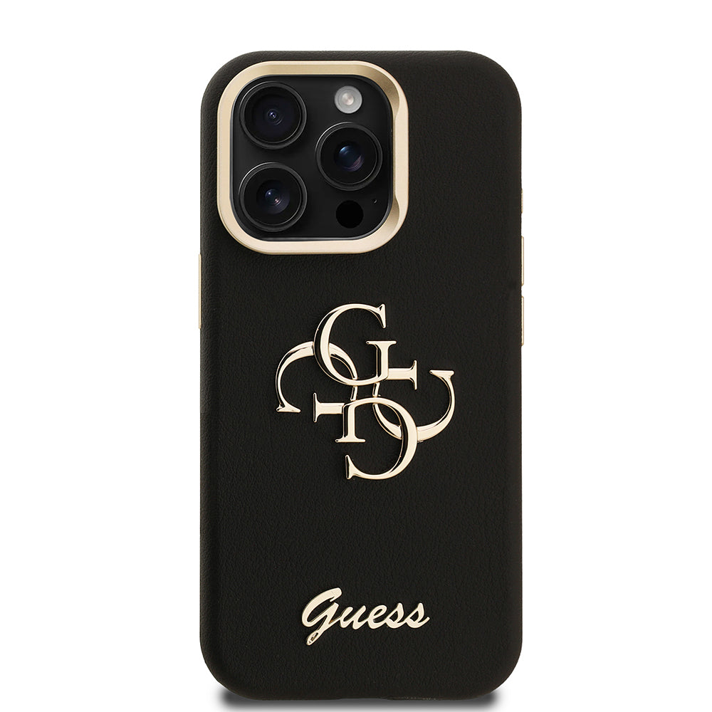 Apple iPhone 15 Pro Kılıf Guess Orjinal Lisanslı Grained Yazı Logolu Kamera Standlı Kapak Bej
