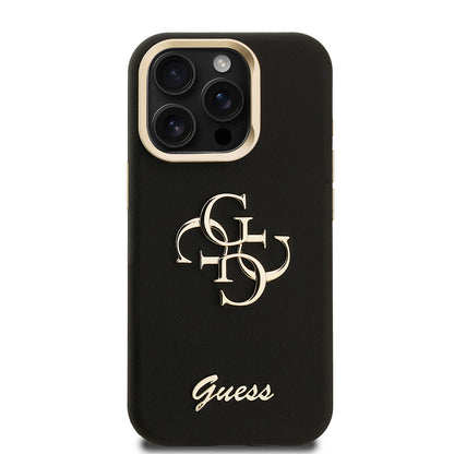 Apple iPhone 15 Pro Kılıf Guess Orjinal Lisanslı Grained Yazı Logolu Kamera Standlı Kapak Bej