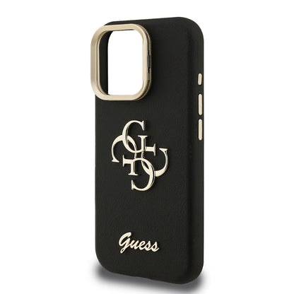 Apple iPhone 15 Pro Kılıf Guess Orjinal Lisanslı Grained Yazı Logolu Kamera Standlı Kapak Pembe