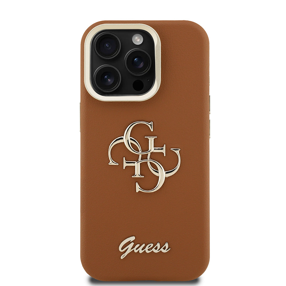 Apple iPhone 15 Pro Kılıf Guess Orjinal Lisanslı Grained Yazı Logolu Kamera Standlı Kapak Pembe