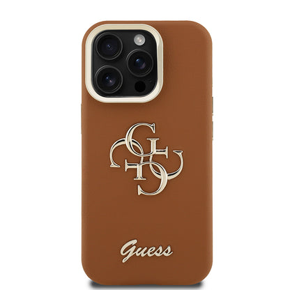 Apple iPhone 15 Pro Kılıf Guess Orjinal Lisanslı Grained Yazı Logolu Kamera Standlı Kapak Pembe