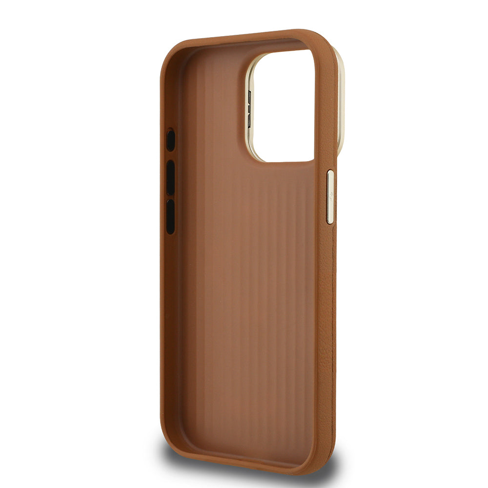 Apple iPhone 15 Pro Kılıf Guess Orjinal Lisanslı Grained Yazı Logolu Kamera Standlı Kapak Pembe