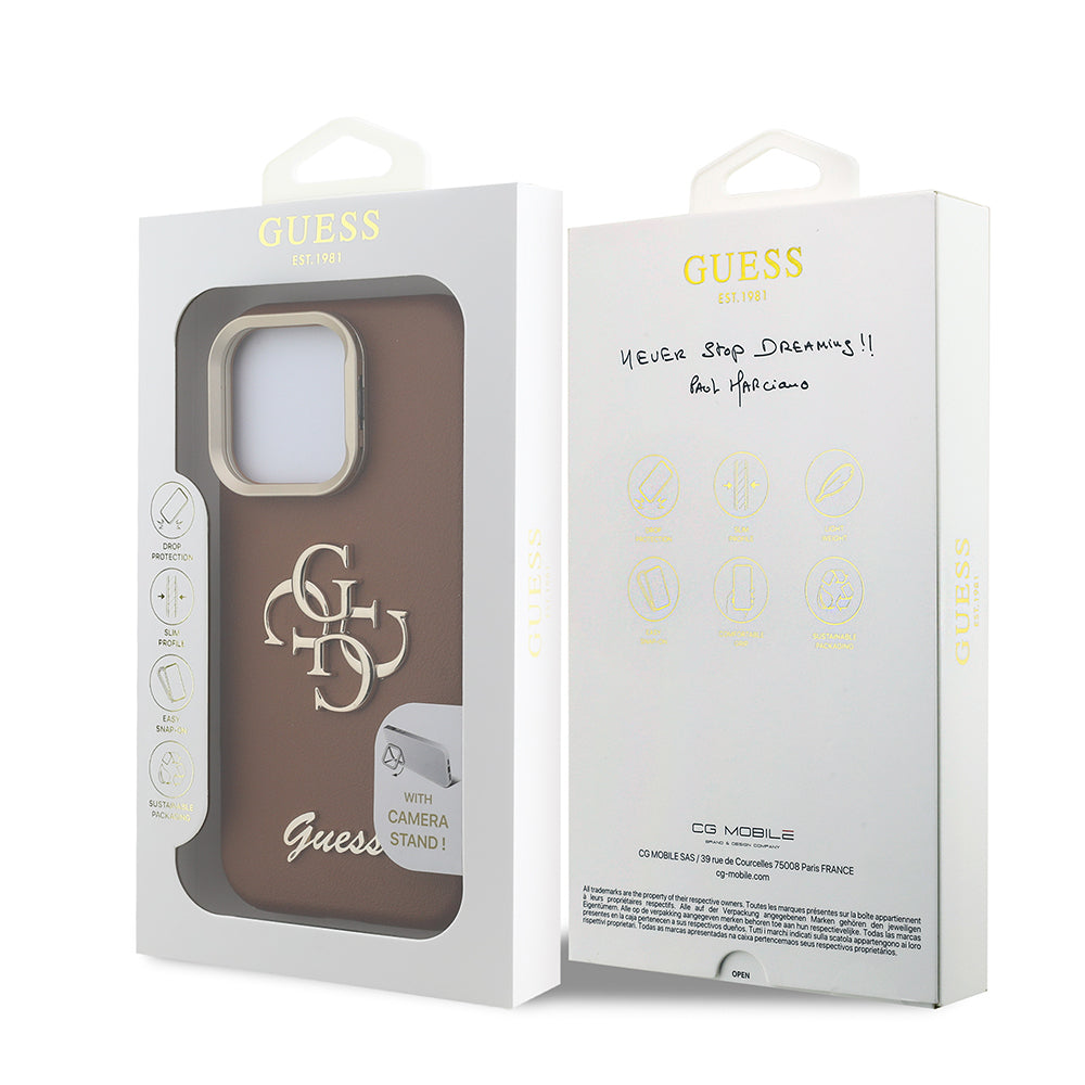 Apple iPhone 15 Pro Kılıf Guess Orjinal Lisanslı Grained Yazı Logolu Kamera Standlı Kapak Pembe