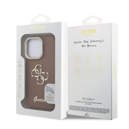Apple iPhone 15 Pro Kılıf Guess Orjinal Lisanslı Grained Yazı Logolu Kamera Standlı Kapak Pembe