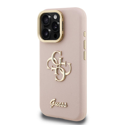 Apple iPhone 15 Pro Kılıf Guess Orjinal Lisanslı Grained Yazı Logolu Kamera Standlı Kapak Bej
