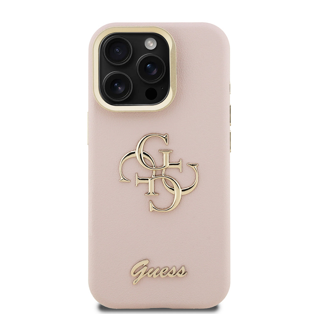 Apple iPhone 15 Pro Kılıf Guess Orjinal Lisanslı Grained Yazı Logolu Kamera Standlı Kapak Bej