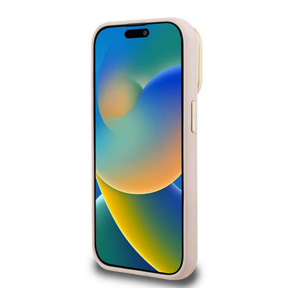 Apple iPhone 15 Pro Kılıf Guess Orjinal Lisanslı Grained Yazı Logolu Kamera Standlı Kapak Pembe