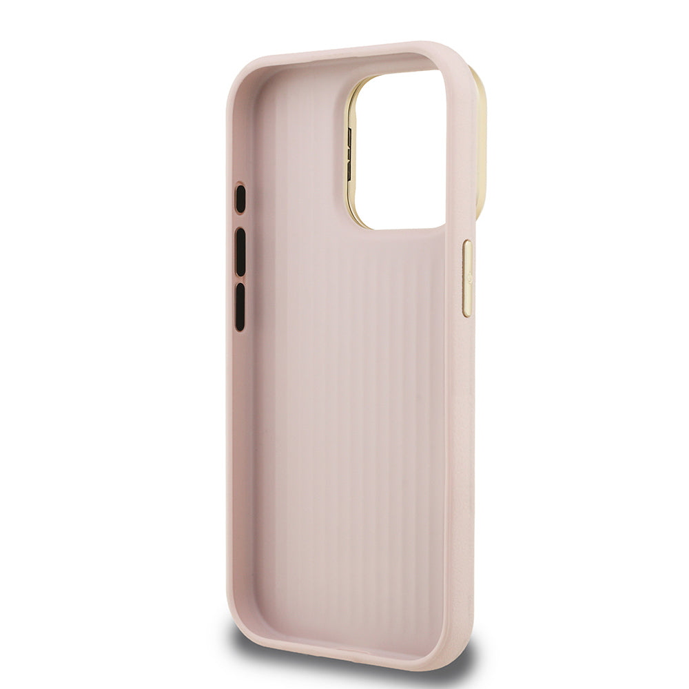 Apple iPhone 15 Pro Kılıf Guess Orjinal Lisanslı Grained Yazı Logolu Kamera Standlı Kapak Pembe