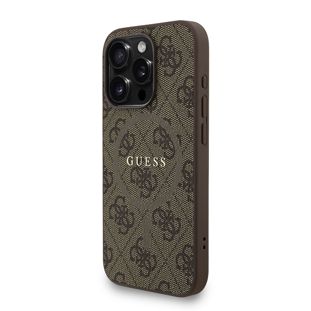 Apple iPhone 15 Pro Kılıf Guess Orjinal Lisanslı M-safe Şarj Özellikli PU Deri Bilek Askı İpli Yazı Logolu Kapak Siyah