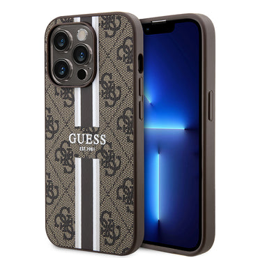 Apple iPhone 15 Pro Case Guess Original Licensed M-safe Charging Feature 4G Stripe Design Printed Cover Pink