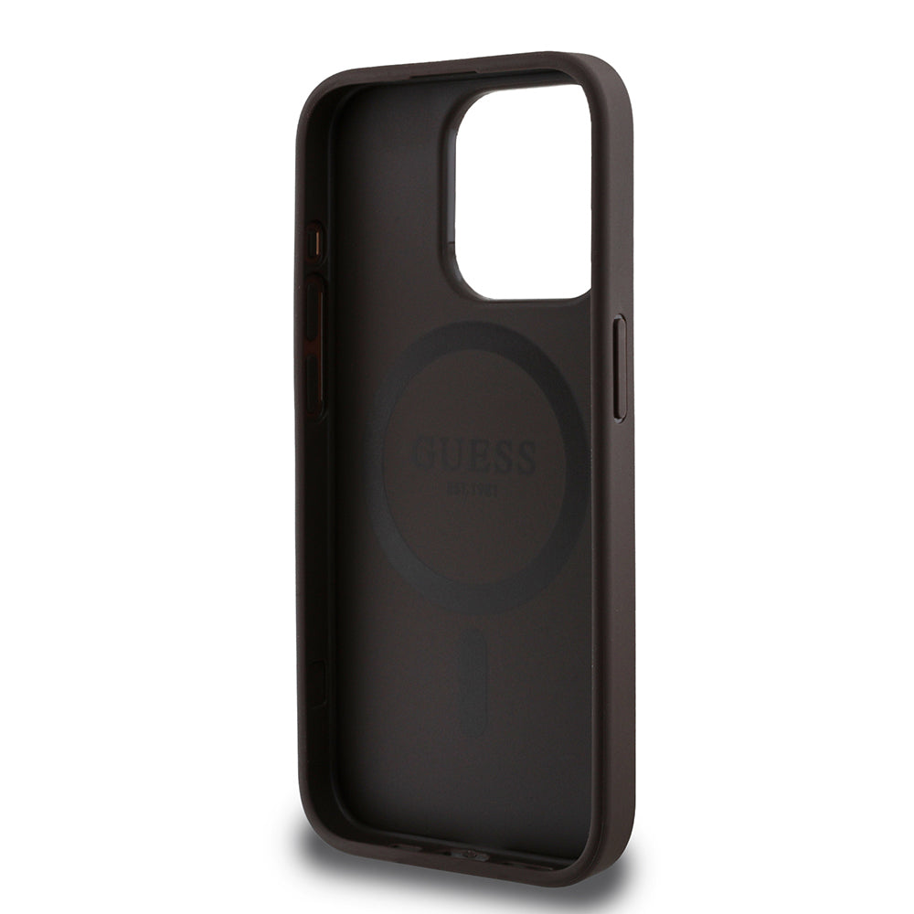 Apple iPhone 15 Pro Case Guess Original Licensed M-safe Charging Feature Rose Printed 4G Patterned Text Logo Cover Black