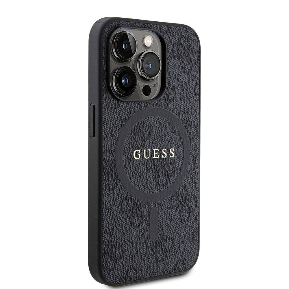 Apple iPhone 15 Pro Case Guess Original Licensed M-safe Charging Feature PU Ring 4G Patterned Text Logo Cover Pink