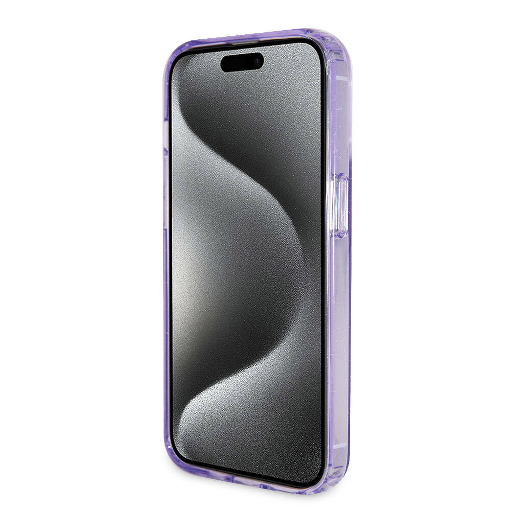 Apple iPhone 15 Pro Case Guess Original Licensed M-safe Charging Feature Glittery Back Surface Ring Stand Cover Colorless 