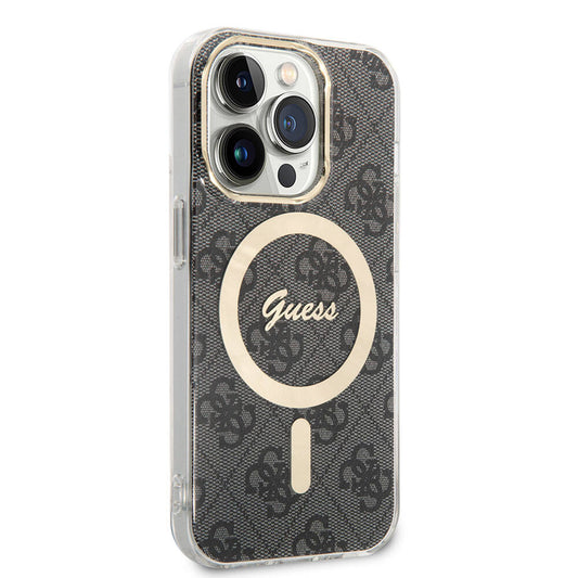 Apple iPhone 15 Pro Case Guess Original Licensed M-safe Charging Feature 4G Patterned Cover with Text Logo Black