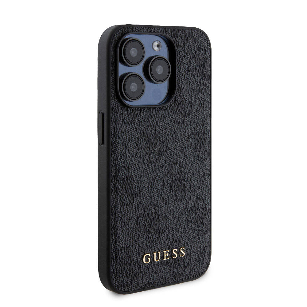 Apple iPhone 15 Pro Case Guess Original Licensed M-safe Charging Feature Text Logo 4G Patterned Cover + Powerbank 5000mAh 2in1 Set Black 