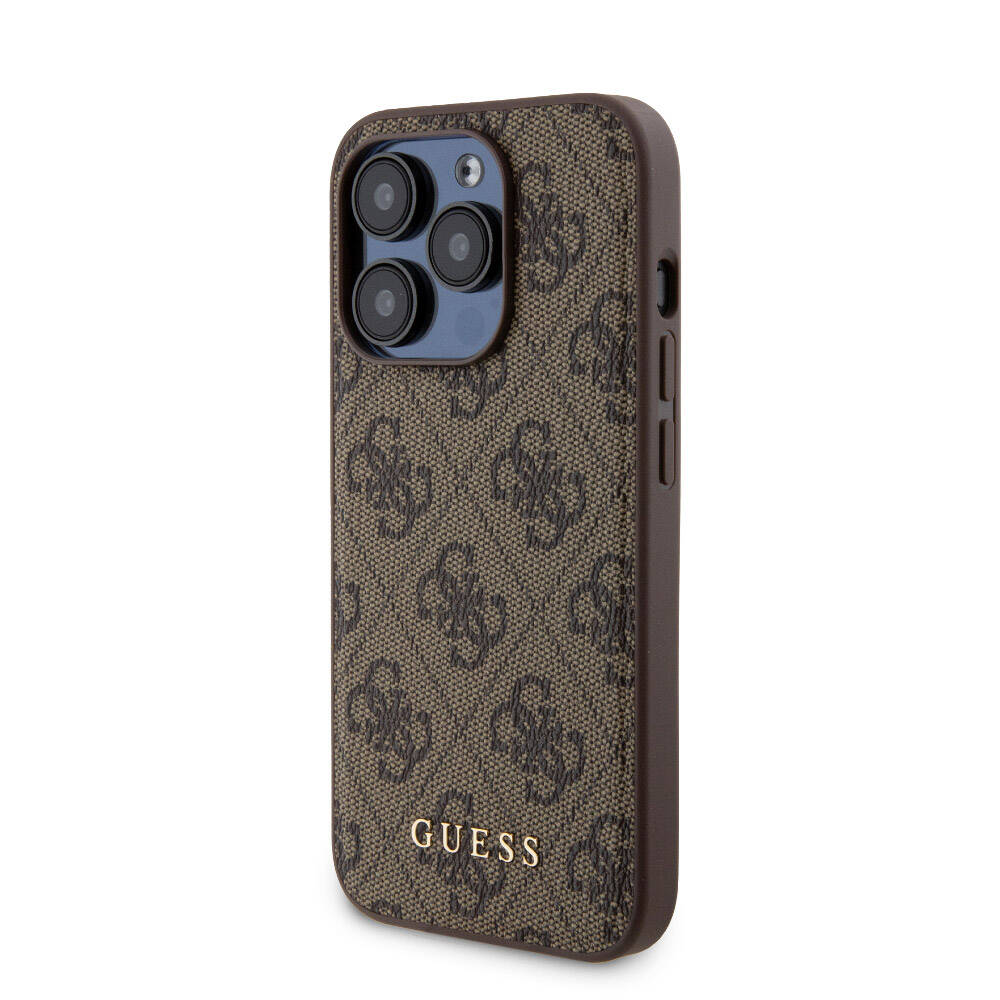 Apple iPhone 15 Pro Case Guess Original Licensed M-safe Charging Feature Text Logo 4G Patterned Cover + Powerbank 5000mAh 2in1 Set Black 